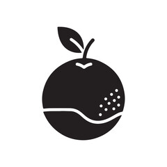 Black Silhouette Icon of an Orange Fruit with Leaf and Wavy Line Detail