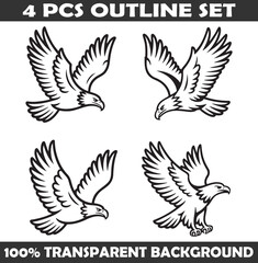 Obraz premium Set of Eagle Outline vector illustration isolated On Transparent Background