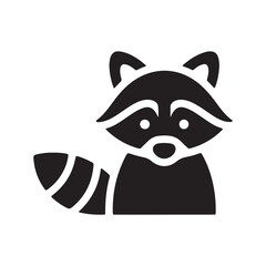 Simple Stylized Raccoon Icon with Mask and Striped Tail