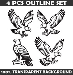 Fototapeta premium Set of Eagle Outline vector illustration isolated On Transparent Background