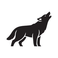 Dynamic Black Wolf Silhouette Howling on White