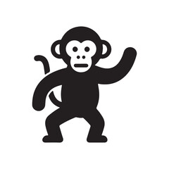 Simple Black and White Monkey Character Waving Hand