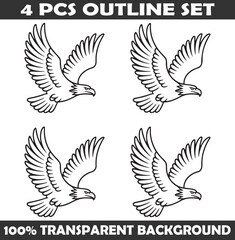 Obraz premium Set of Eagle Outline vector illustration isolated On Transparent Background
