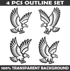 Fototapeta premium Set of Eagle Outline vector illustration isolated On Transparent Background