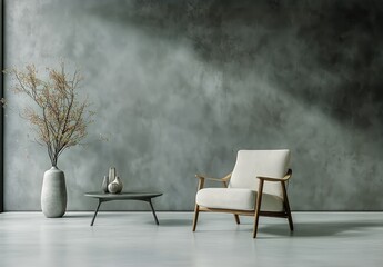 Elegant Living Room Setup With Modern Chair and Minimalist Decor in a Serene Environment