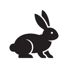 Black Rabbit Silhouette Icon on White Background
