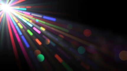 Blurred rainbow refraction overlay effect. Light lens prism effect on black background. Holographic reflection, crystal flare leak shadow overlay. Colorful rainbow disco ball light