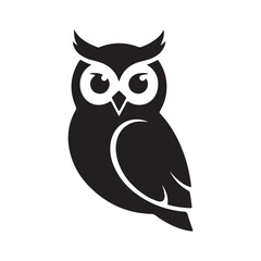 Stylized Black Owl Icon on White Background