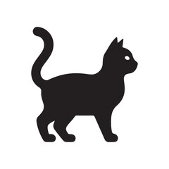 Black Cat Silhouette Icon Standing on White Background