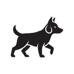 Black Silhouette Dog Walking Profile Isolated on White Background