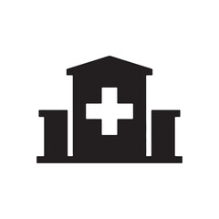 Obraz premium Black Hospital Building Icon with White Medical Cross