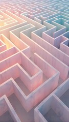 An abstract high angle view of a pastel colored maze with soft lighting creating a dreamy and complex visual