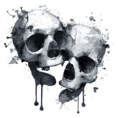 Two skulls watercolor style