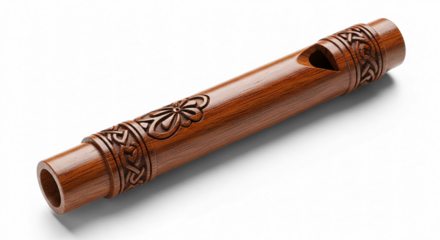Handcarved Wooden Whistle with Celtic Knot and Floral Designs.