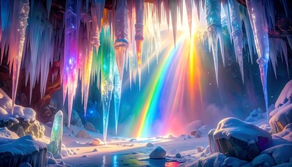 Magical Ice Cave with Rainbow