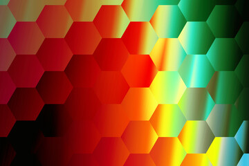 Abstract Hexagonal Pattern, Vibrant Gradient Colors, Modern Design, Black Background, Geometric Texture