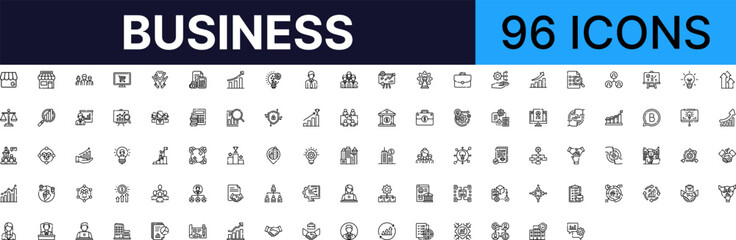 Business set of web icons in line style. business linear icon collection. containing store, teamwork, data analysis, management, growth, handshake and more. vector icons