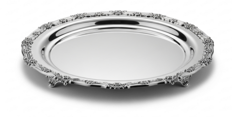 Ornate Silver Plated Oval Serving Tray with Floral Embossing.