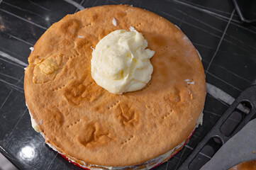 Cake Layers Spread with Cream