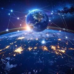 Earth at night, connected by constellations