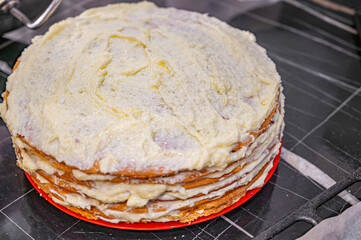 Cake Layers Spread with Cream