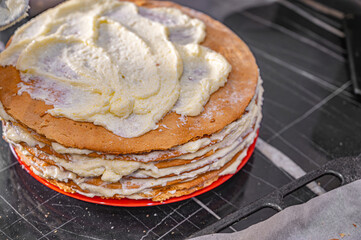 Cake Layers Spread with Cream
