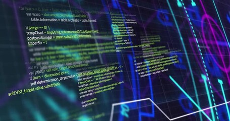 Dark 3D grid receding, initiating code blocks fading, snippets rotating while showing coding flow - Powered by Adobe
