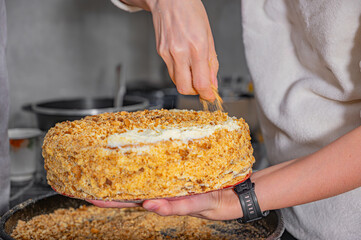 Cream Cake Decorated with Sweet Crumb Topping