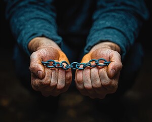 Close-up of hands handcuffed together