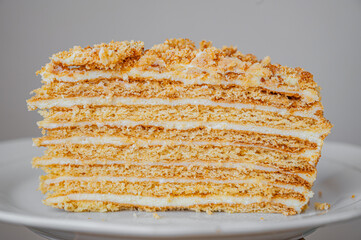 Close-Up of Layered Honey Cake Slice (Medovik)