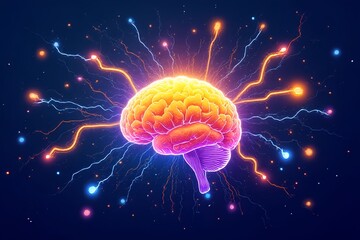 Fototapeta premium Glowing human brain. Symbolizes intelligence, imagination, innovation, creativity, artificial intelligence, and the limitless power of the human mind