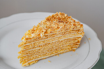 Close-Up of Layered Honey Cake Slice (Medovik)
