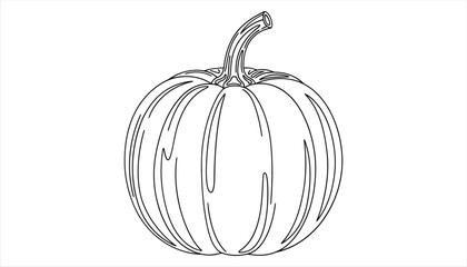 Illustration of a pumpkin, showcasing its round shape, ribbed texture, and curved stem, perfect for autumn, halloween, or thanksgiving designs