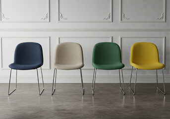 Minimalist Waiting Room Seating — Modern Chairs against Decorative Wall