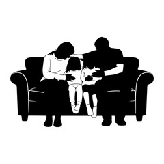 Family sitting on sofa parents children