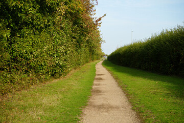 Quiet Gravel Walking Trail between Green Hedges at East Midlands Airport Trail Nottinghamshire England Countryside Path