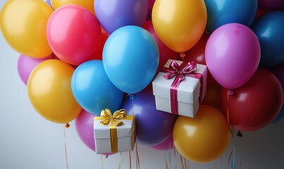 Colorful balloons and gifts