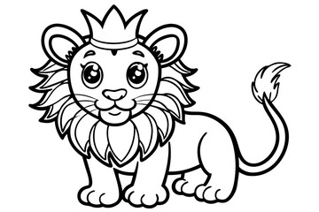 Obraz premium Cartoon Baby Lion with Crown – Coloring Book Illustration