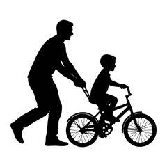 Obraz premium Father teaching son to ride bicycle child riding