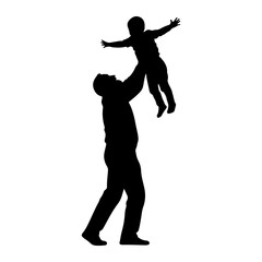 Obraz premium Father throws child in air throwing silhouette