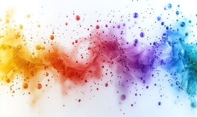Abstract rainbow colors mixing in a dynamic, fluid motion with scattered bubbles