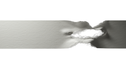 Extreme close-up of white masking tape with a sharply torn, frayed end and glossy adhesive sheen, isolated on transparent, raking studio light, concept of intricate material detail