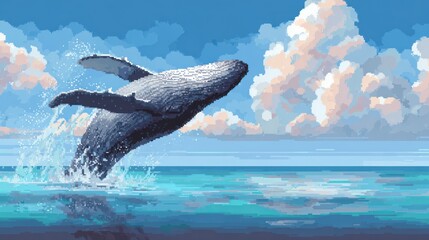 Whale jumping ocean sky