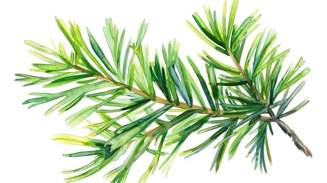 Watercolor illustration of a single pine tree branch, perfect for nature-inspired designs and illustrations