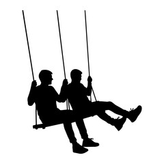 Two figures on a swing silhouette people