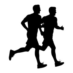 Obraz premium Two men running side by side silhouette athletes
