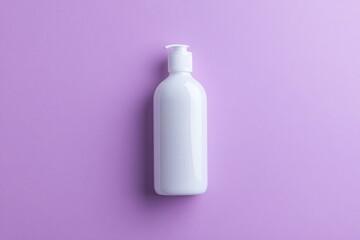 White bottle with pump dispenser on a purple background.