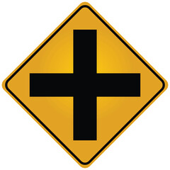 Traffic Crossroad Intersection Warning Sign Isolated Vector Illustration Isloated On White Background