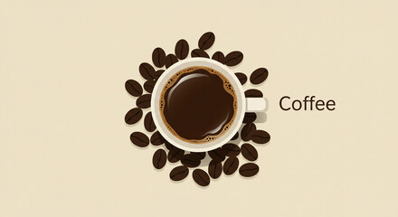 Obraz premium Invigorating cup of rich dark coffee surrounded by roasted beans, a perfect morning ritual to energize your day and inspire productivity