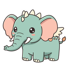 Adorable cartoon elephant with fantasy elements, including small horns, wings, and pastel colors., perfect for children’s design, stickers, and merchandise.